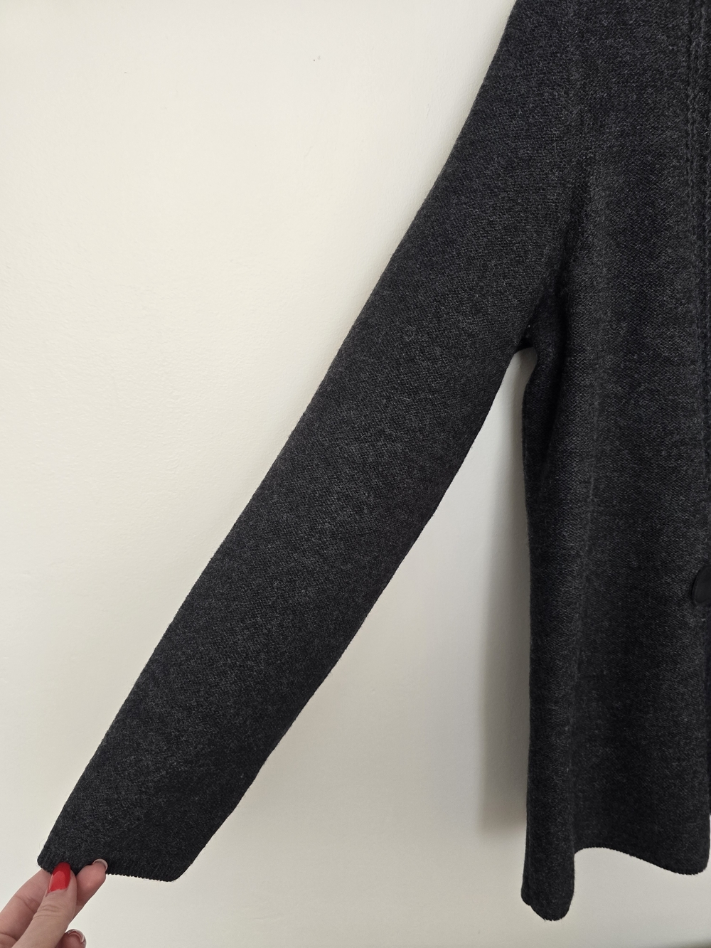 Sarah Spencer Dark Charcoal Shawl Collar Tie-Front Cardigan 100% Wool Size L - Picture 4 of 10